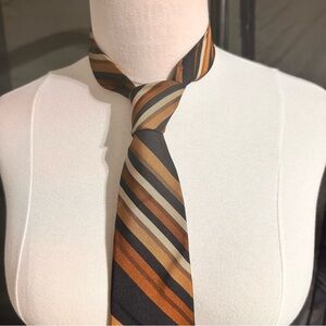 John Carl's Men’s Vintage Tie Brown Striped Silk Office Classic